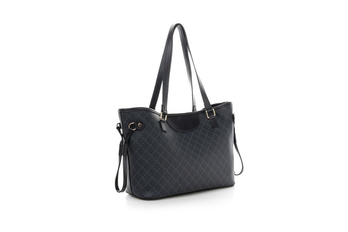 Lucky Bees 355 v2 Bolso Tote de Piel de Polivinilo Negro y Gris, 37x15x28 cm